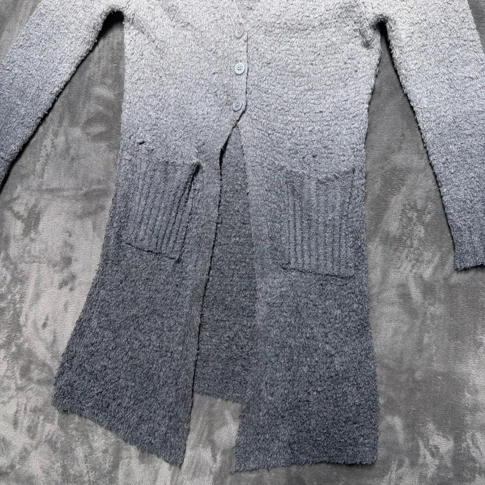 Barone‎ Firenze Cardigan Womens Small Ombre Gray Wool Long Boucle Minimalist